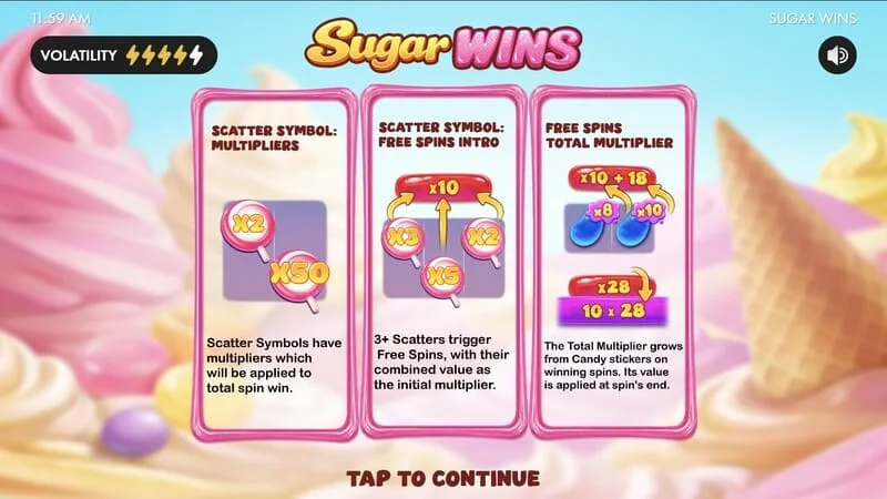 Sugar Wins - სლოტის მთავარი მენიუ